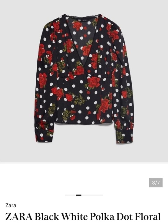 Zara Tops - ZARA Black White Polka Dot with Red Floral V‑Neck Blouse